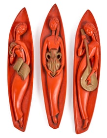 MID-CENTURY CHALKWARE PLAQUES of the (3) MUSES