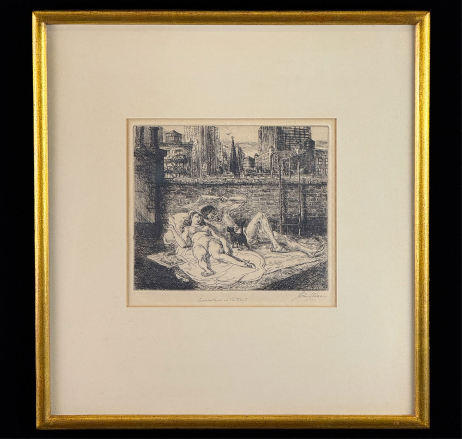 JOHN SLOAN (1871-1951) "SUNSET ON THE ROOF" (1 of 5)