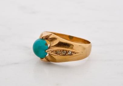 22K GOLD & DIAMOND RING w TURQUOISE STONE