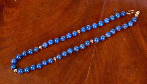 14K GOLD & LAPIS LAZULI BEADED NECKLACE