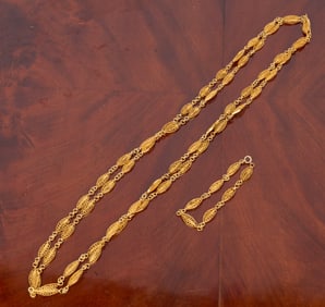 20K GOLD FILIGREE INDIAN NECKLACE & BRACELET