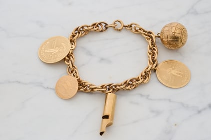 14k GOLD CHARM BRACELET w (5) CHARMS