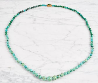 GRADUATED TURQUOISE BEAD NECKLACE w 14K GOLD CLASP