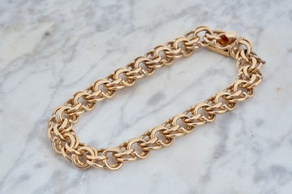 14K GOLD DOUBLE LINK CHARM BRACELET