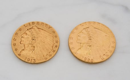 1926 & 1913 GOLD INDIAN HEAD $2.50 COINS
