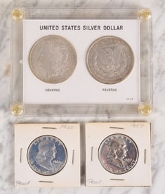 1957, 1960 FRANKLIN PROOF HALFS & 1921 MORGAN