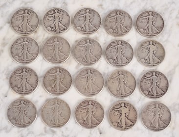 (20) WALKING LIBERTY HALF DOLLARS