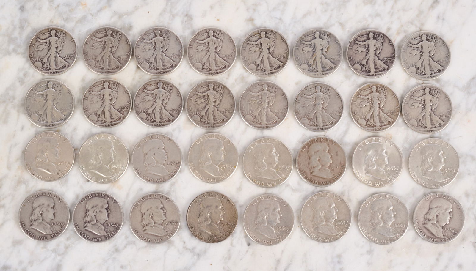 (16) FRANKLIN & (16) WALKING LIBERTY HALF DOLLARS (1 of 14)