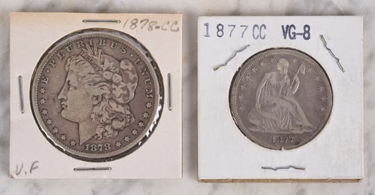 1877 CARSON CITY LIBERTY HALF DOLLAR & 1877 MORGAN