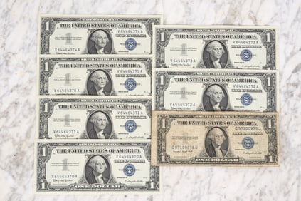 (6) UNCIRCULATED $1 SILVER CERTIFICATES etc