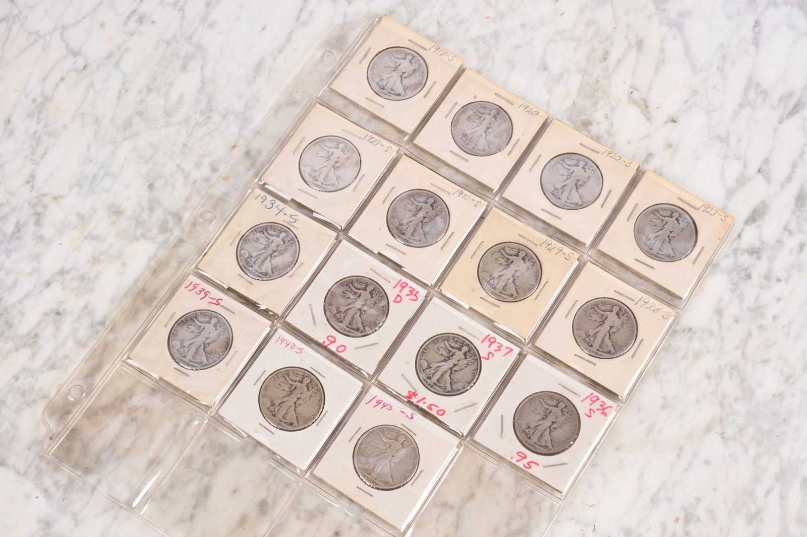 (15) WALKING LIBERTY SILVER HALF DOLLARS: Including examples between 1918s and 1945s. Condition: Circulated Temp No 7540