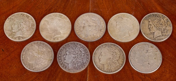 (9) MORGAN and PEACE SILVER DOLLARS