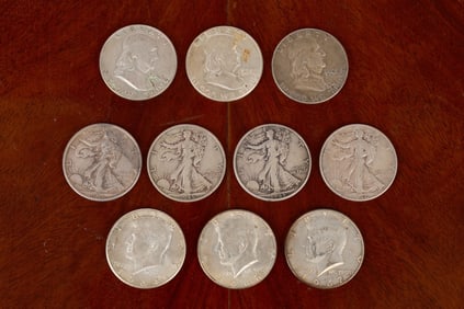 (10) AMERICAN SILVER HALF DOLLARS