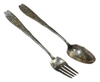 ART NOUVEAU STERLING SILVER SERVING FORK & SPOON