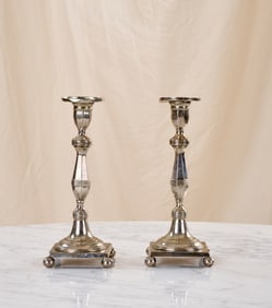 PAIR of (19th c) AMERICAN STERLING CANDLESTICKS