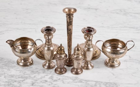 GROUPING (9) WEIGHTED STERLING SILVER ITEMS