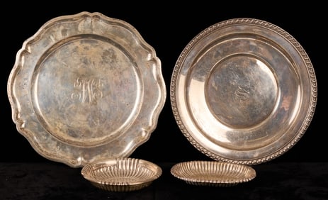 (4) STERLING SILVER ITEMS: PLATTERS & NUT DISHES