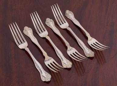 SET (6) "STRATFORD" STERLING SILVER DINNER FORKS