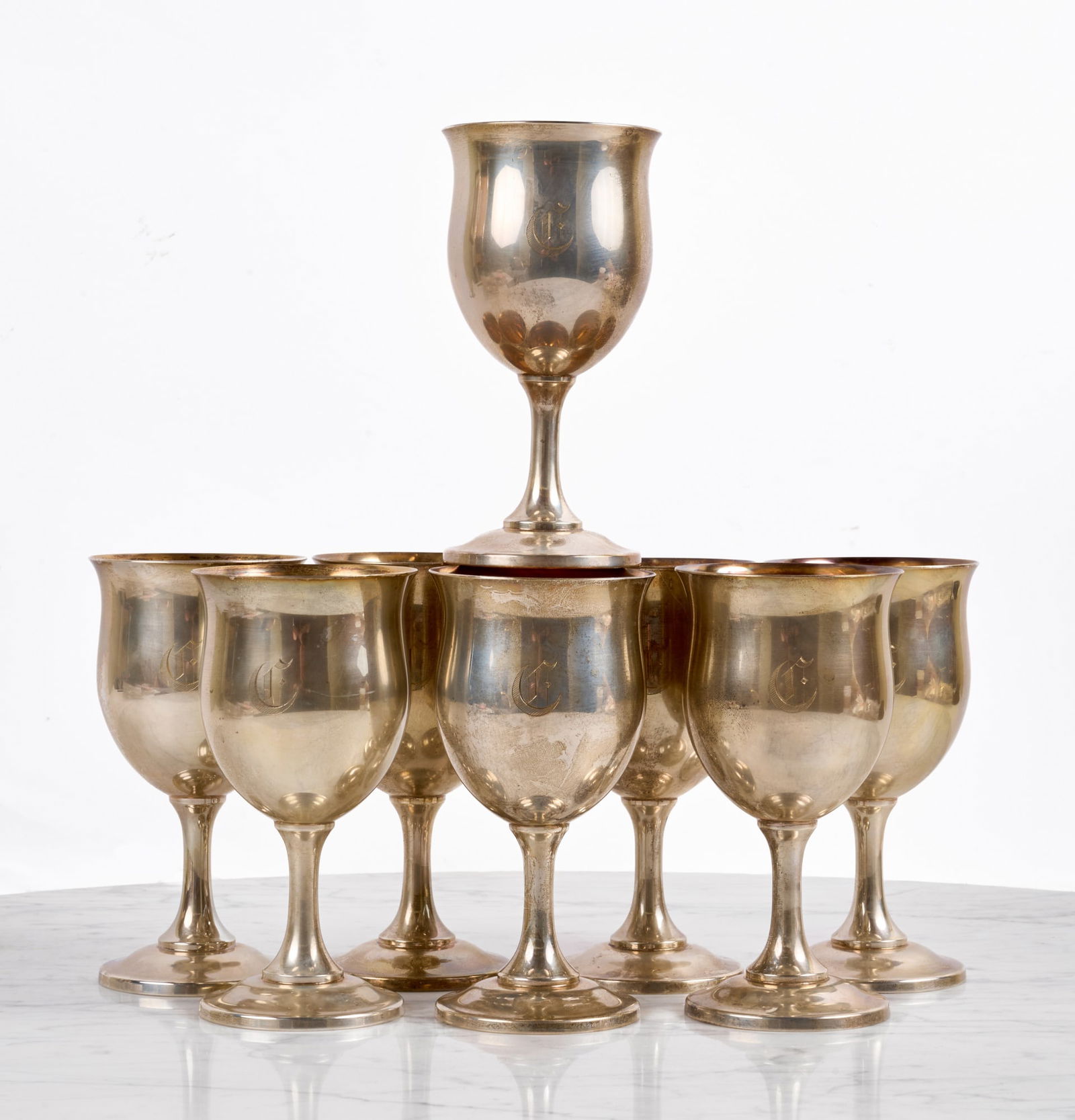 SET (8) REED & BARTON STERLING SILVER GOBLETS (1 of 5)