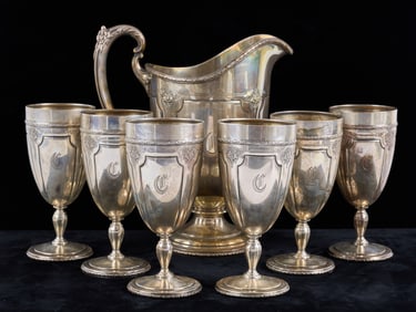 TOWLE LOUIS XVI STERLING PITCHER & (6) GOBLETS