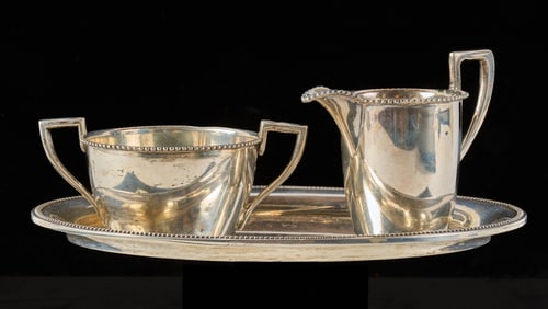HALBMOND & REICHSKRONE CREAMER, SUGAR & TRAY