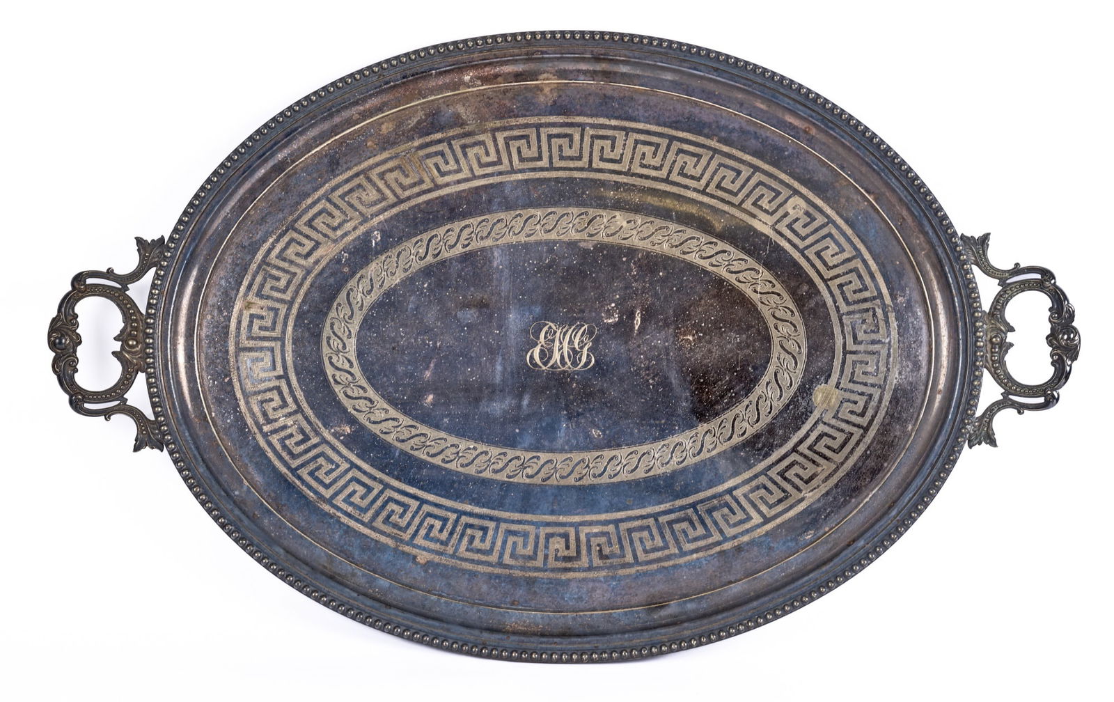 VERY LARGE & HEAVY (2) HANDLED SILVER PLATED TRAY (1 of 10)