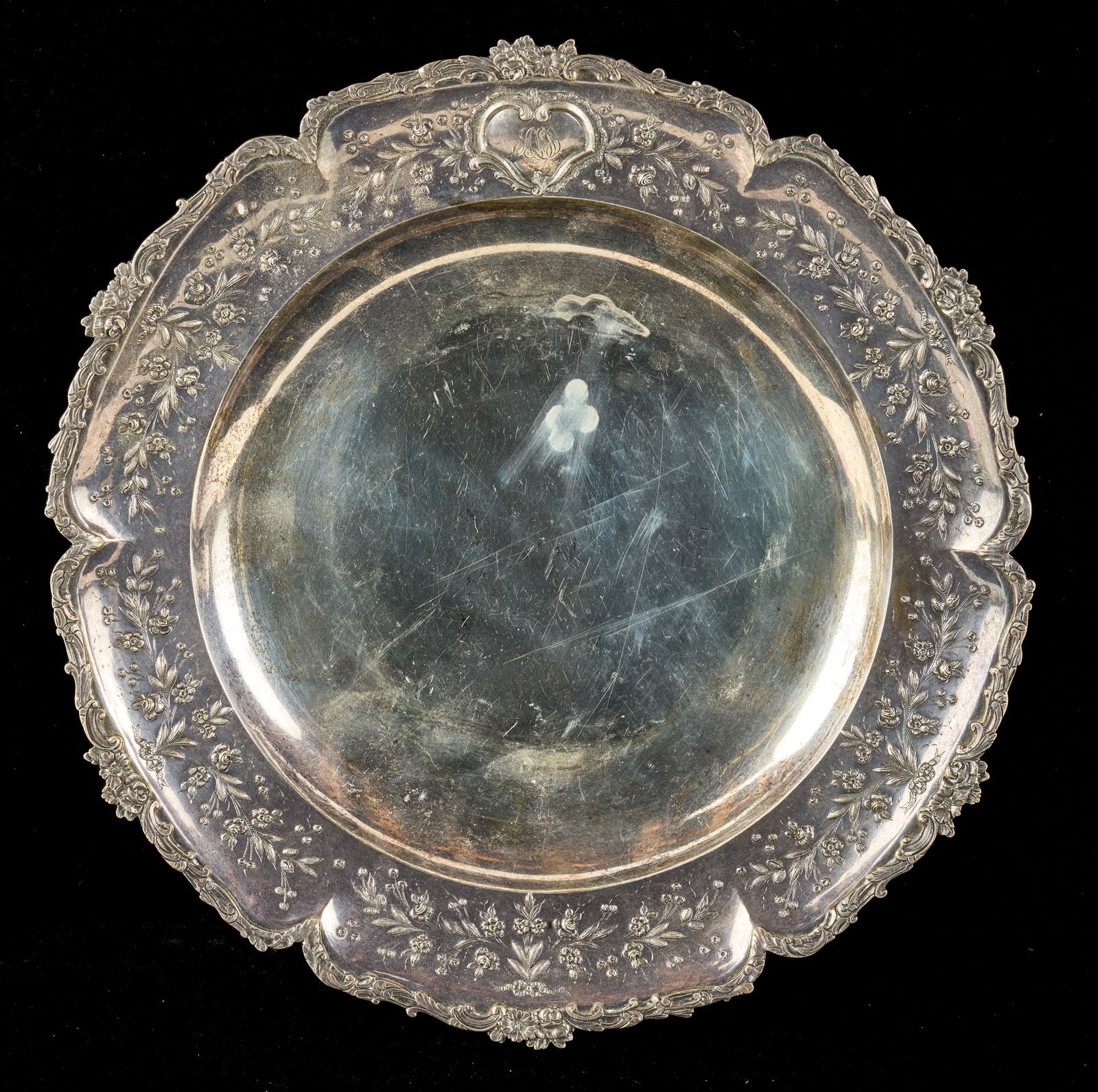 CONTINENTAL SILVER TRAY with FLORAL RIM (1 of 6)