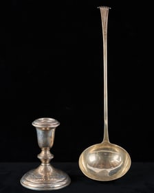 (19thc) BRITISH STERLING PUNCH LADLE & CANDLESTICK