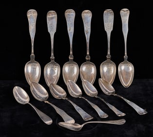 GROUPING of COIN SILVER TABLE SPOONS