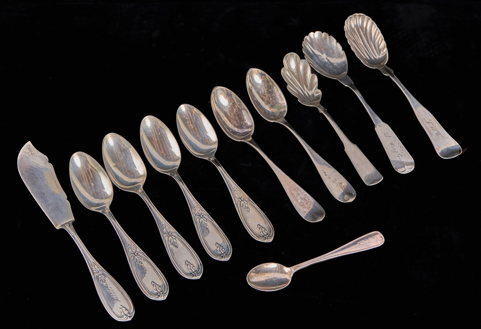 GROUPING of COIN SILVER TEASPOONS & SERVING PIECES (1 of 13)