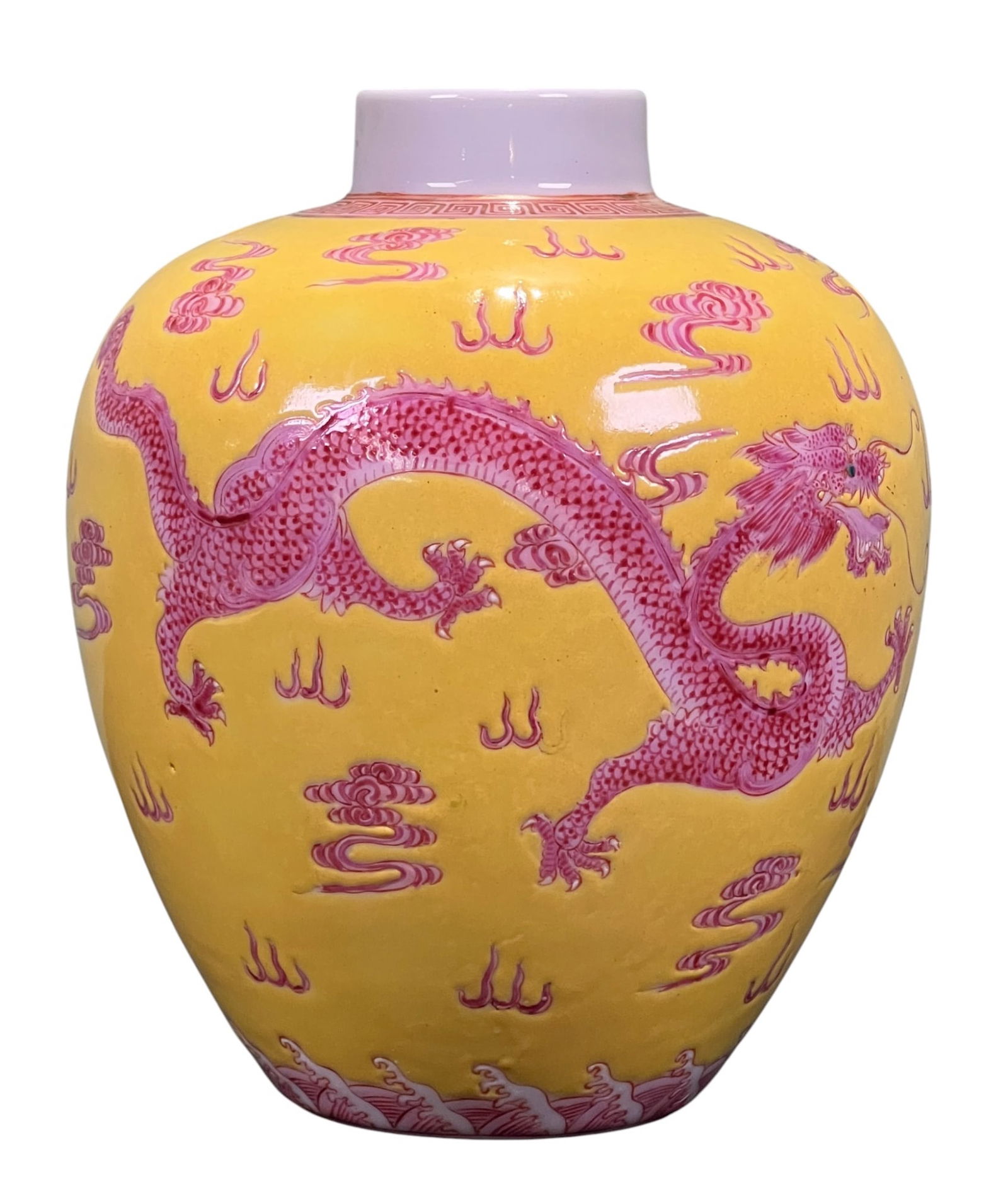 SIGNED CHINESE PORCELAIN YELLOW GROUND DRAGON VASE (1 of 7)