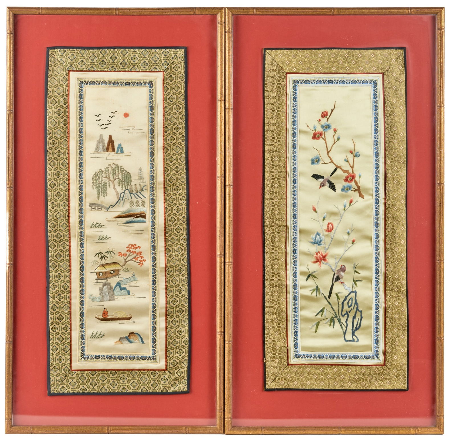 PAIR of CUSTOM FRAMED CHINESE SILK EMBROIDERIES (1 of 8)