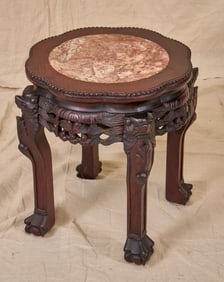 CARVED CHINESE ROSEWOOD STAND with MARBLE TOP