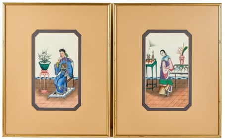 (2) CHINESE EXPORT PITH PAINTINGS