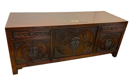 CARVED CHINESE ZITAN WOOD KANG MING LOCK CABINET