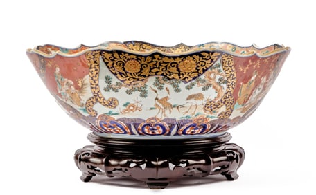 MONUMENTAL (19th c) SIGNED PORCELAIN PUNCH BOWL