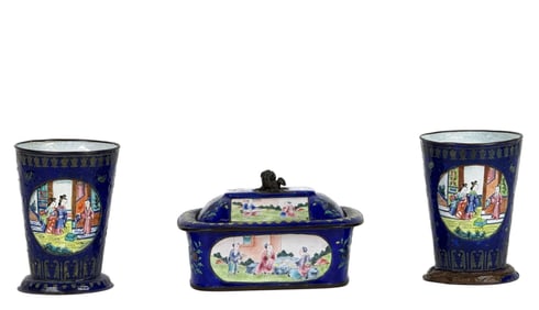 (3) PIECE ENAMELED CHINESE DRESSING SET