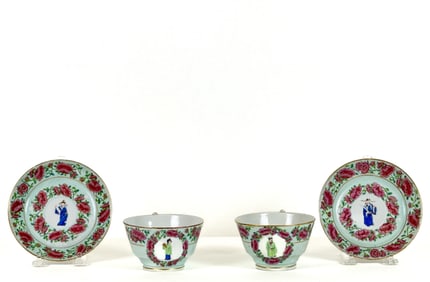 PAIR FAMILLE ROSE TEACUP & SAUCER