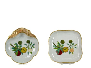 CHINESE SHRIMP DISH & SERVING BOWL w FRUIT SCENES