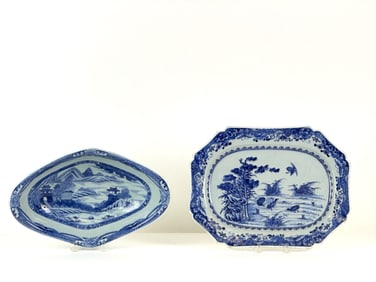 BLUE & WHITE CHINESE EXPORT PLATTER & SERVING BOWL