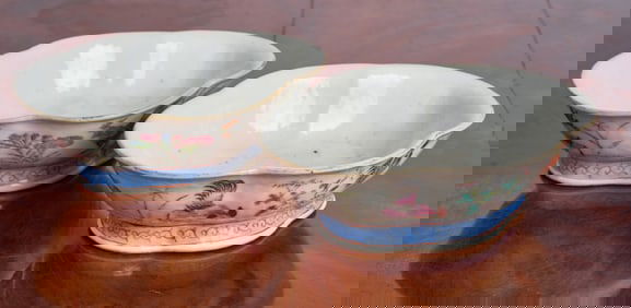 PAIR of SIGNED (19th c) CHINESE PORCELAIN SERVERS