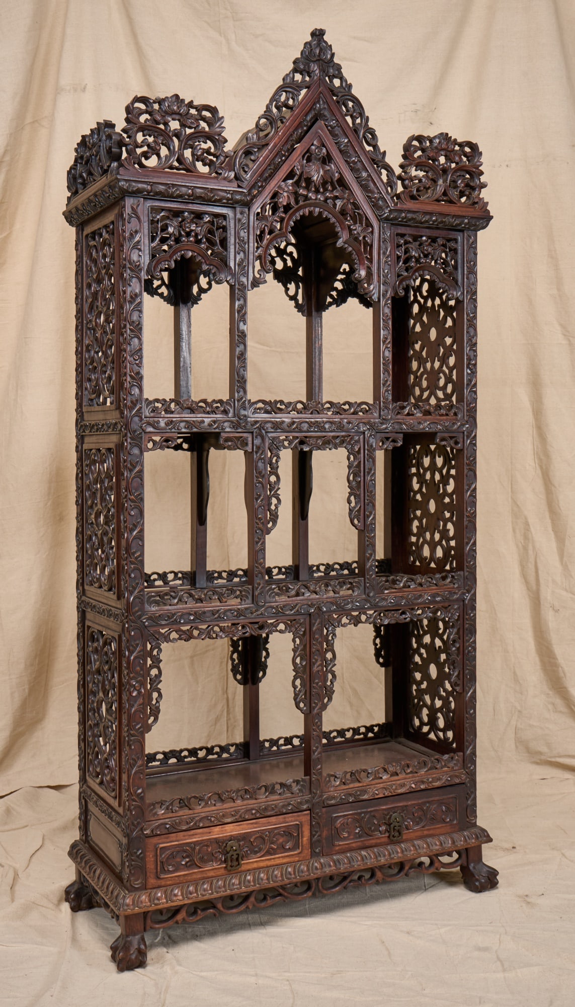 (19th c) CHINESE CARVED and PIERCED ETAGERE (1 of 18)