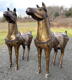 PAIR of LIFE SIZE CHINESE GILT BRONZE HORSES