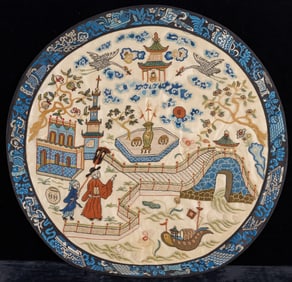 (19th c) CHINESE EMBROIDERED IMPERIAL ROUNDEL