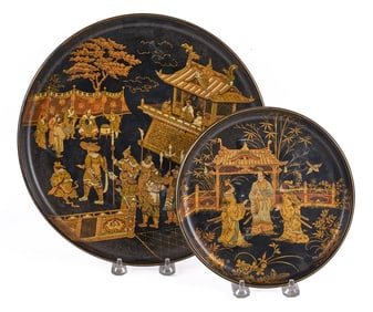 (2) CHINESE LACQUERED & GILT TRAYS
