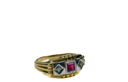 14K GOLD DIAMOND & RUBY FRIENDSHIP RING