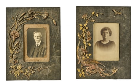 PAIR MIXED METAL ART NOUVEAU FRAMES w CHIMERA