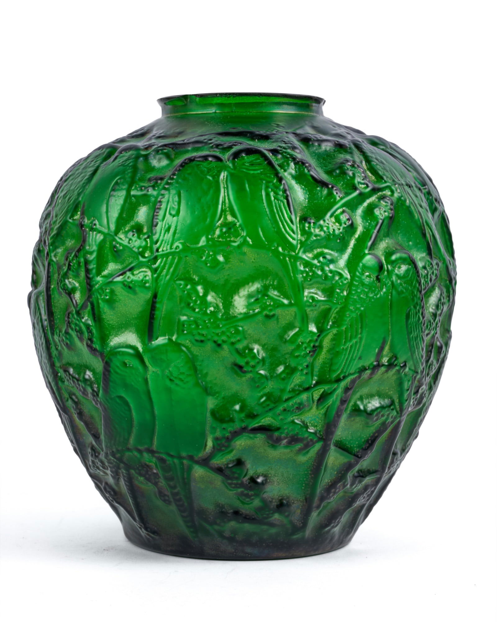 ART NOUVEAU JADE GLASS LOVE BIRDS VASE (1 of 8)