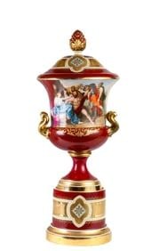 MONUMENTAL ROYAL VIENNA PORCELAIN COVERED URN