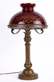 HEAVY ART NOUVEAU BRONZE TABLE LAMP